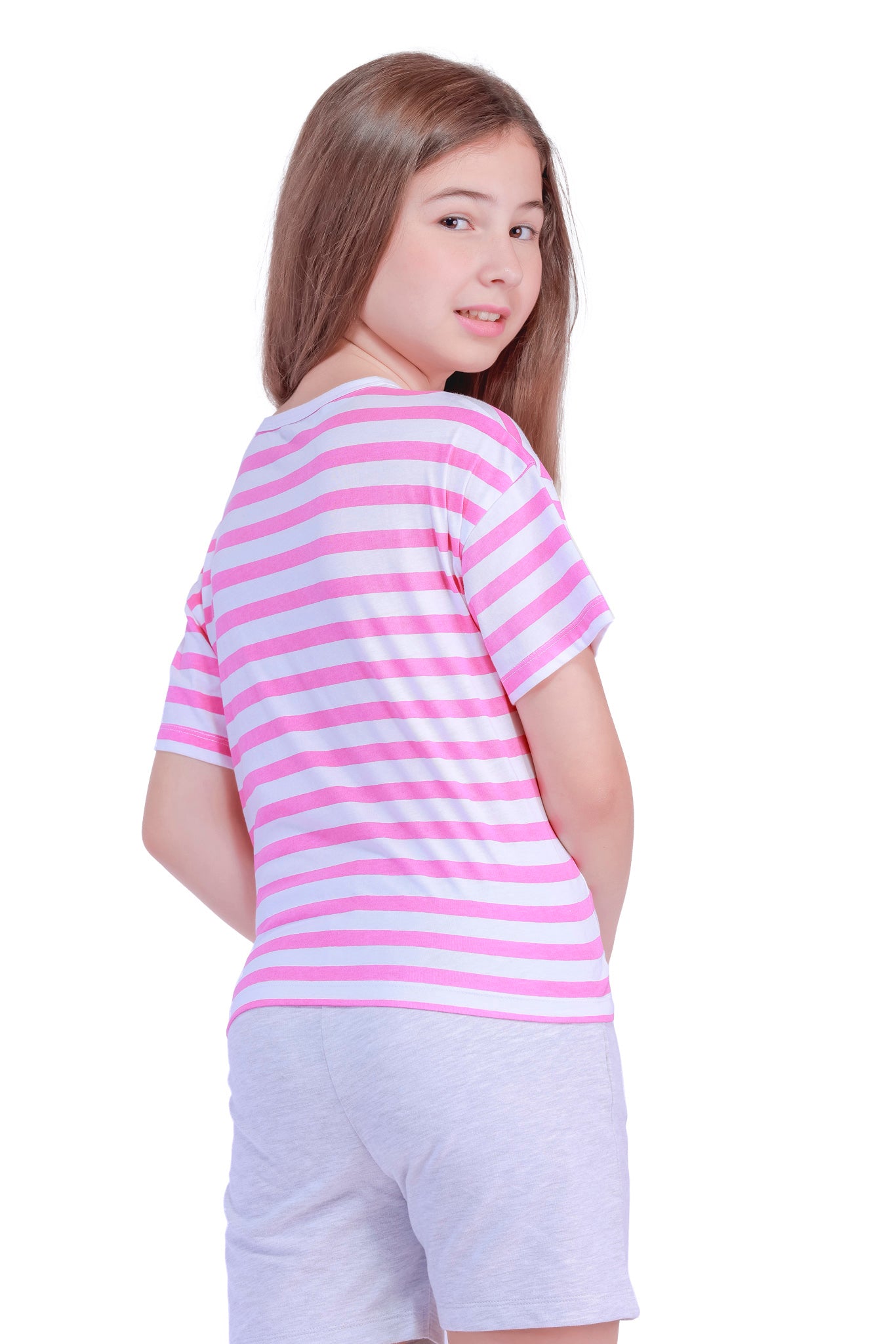 Short Sleeve Kids Girls Striped T-shirt Made of Soft Cotton Fabric