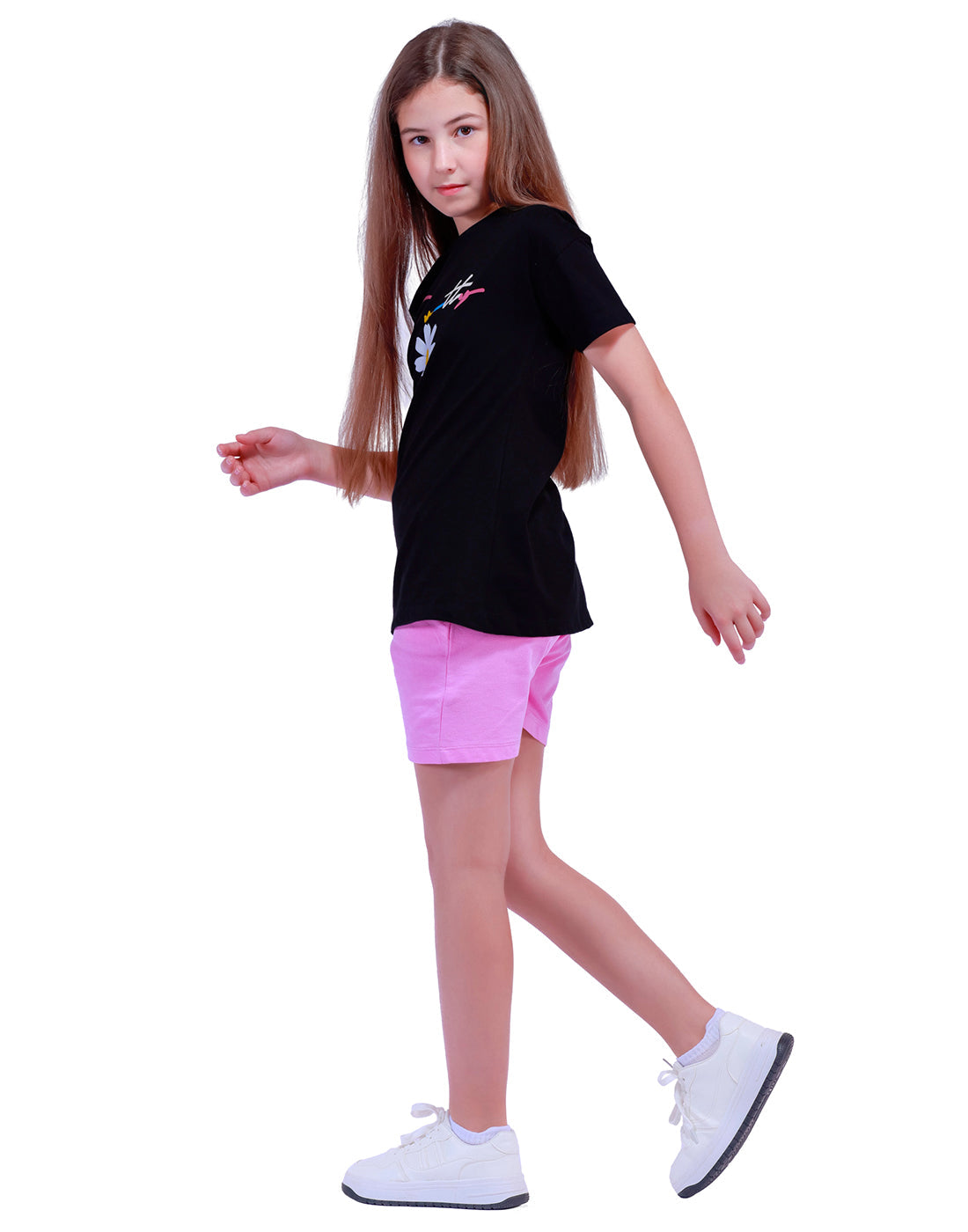 Short Sleeve Kids Girls Tees & Shorts Set Made of Pure Cotton Fabric